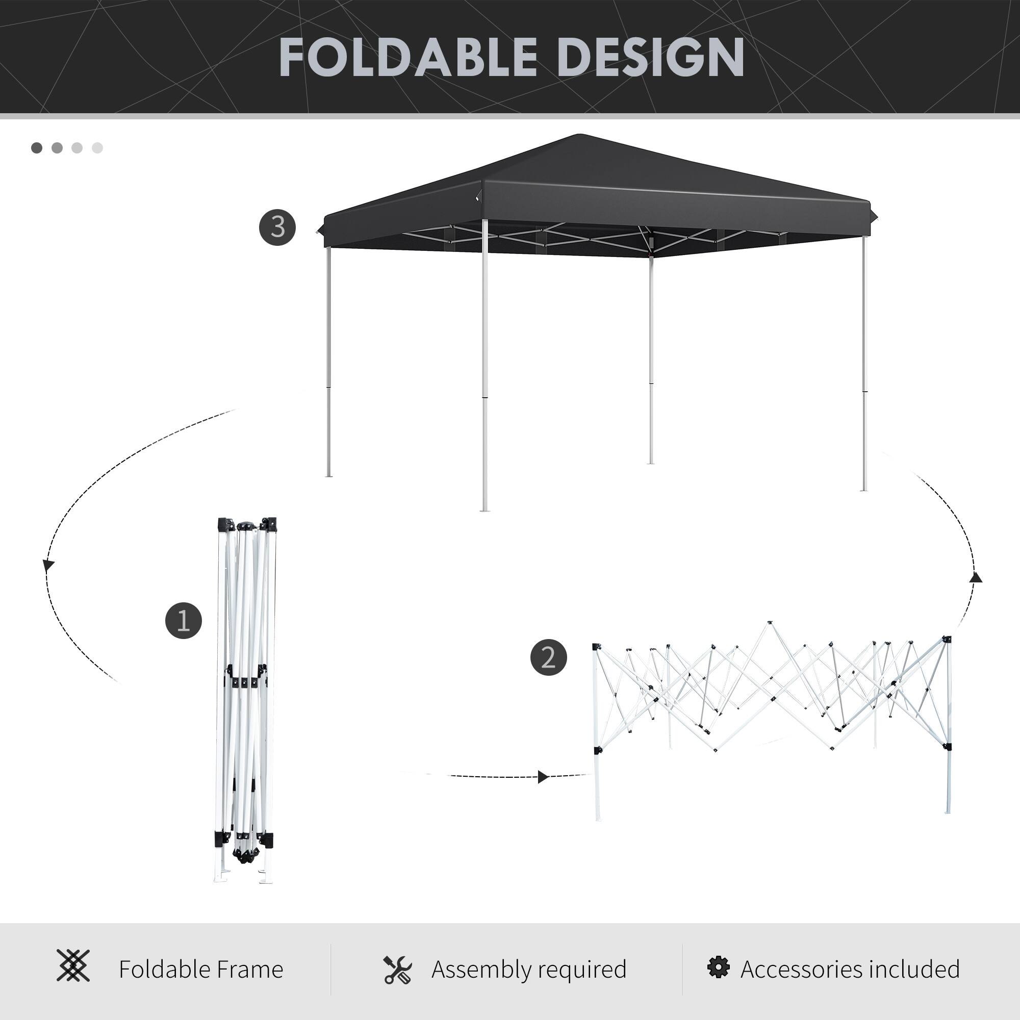 FOLDABLE DESIGN

1. Foldable Frame
2. Assembly required
3. Accessories included