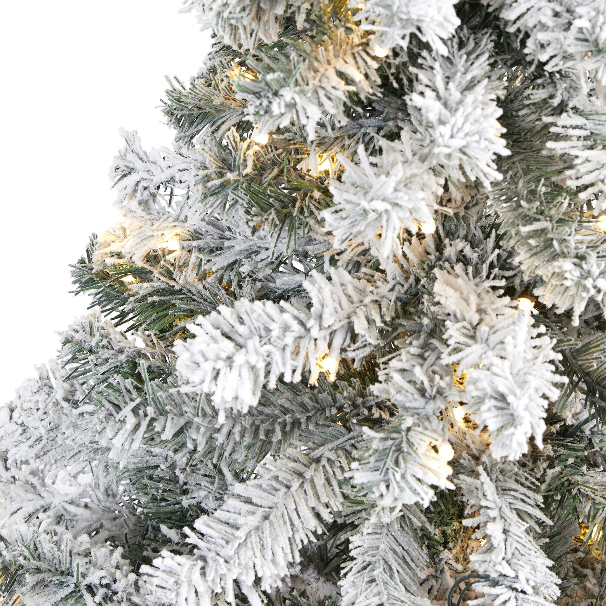 Left. BreeBe - 4' Flocked Rock Spruce Christmas Tree w/100 LED and 225 Tips - White.