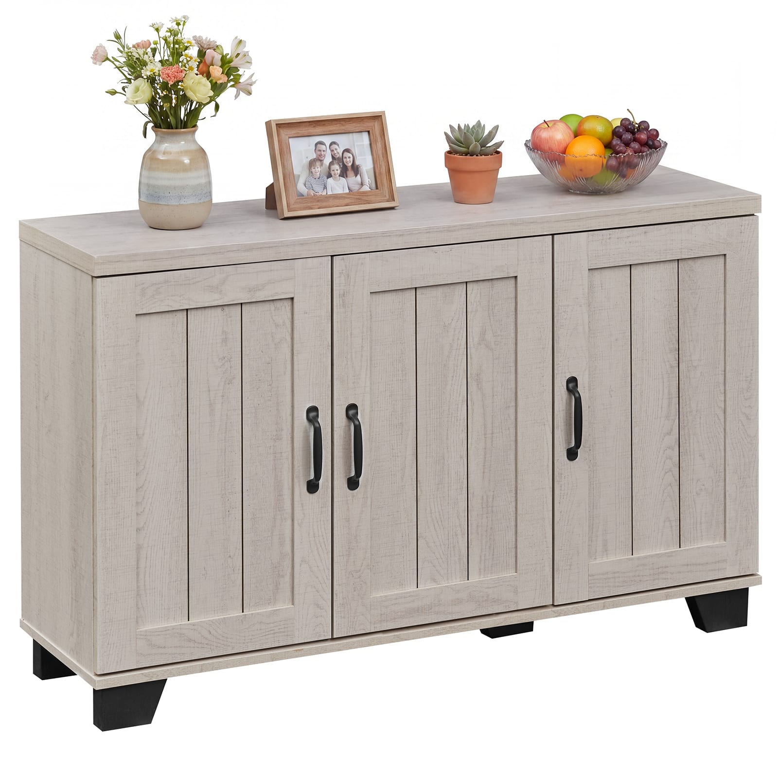 Costway - 3-Door Buffet Sideboard Storage Credenza Cabinet Console Adjustable Shelf - White Wash