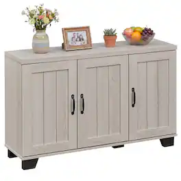 Costway - 3-Door Buffet Sideboard Storage Credenza Cabinet Console Adjustable Shelf - White Wash