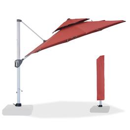 Mondawe - 11 ft. Octagon Cantilever Patio Umbrella Aluminum 360°with Umbrella Cover - Red
