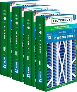 Filterbuy - 14.5x27x5 MERV 13 Smoke & Allergy Defense, Pleated HVAC AC Furnace Air Filters Replacement for Trane & More (4-Pack) - Blue