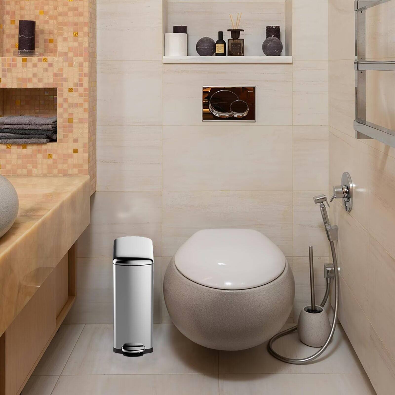 Alt View 1. Acekool - 8 Gallon Slim Stainless Steel Kitchen Trash Can with Soft-Close Lid & Removable Inner Bucket, Silver Rectangular - Silver.