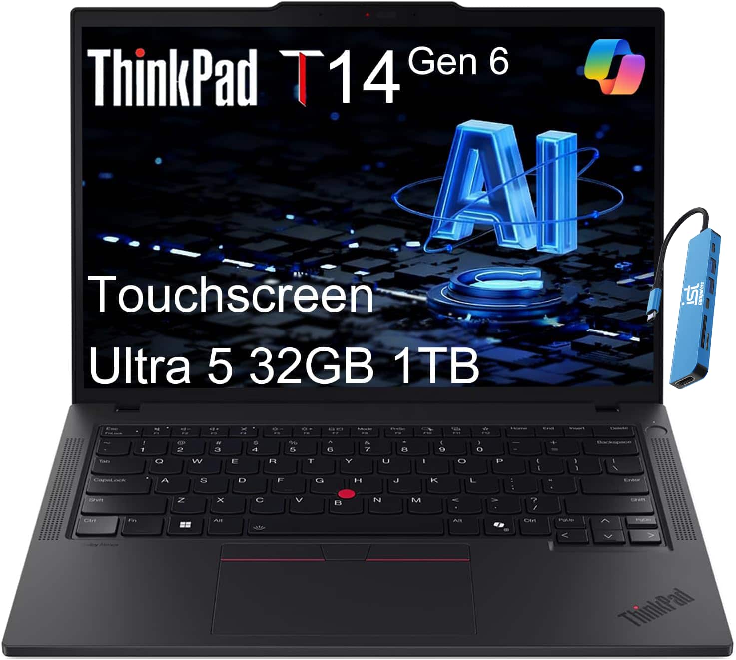 Lenovo - ThinkPad T14 Gen 6 14" WUXGA Touch Laptop - Intel Core Ultra5 - 32GB RAM - 1TB SSD - Thunderbolt - Backlit - Win 11Pro - Black