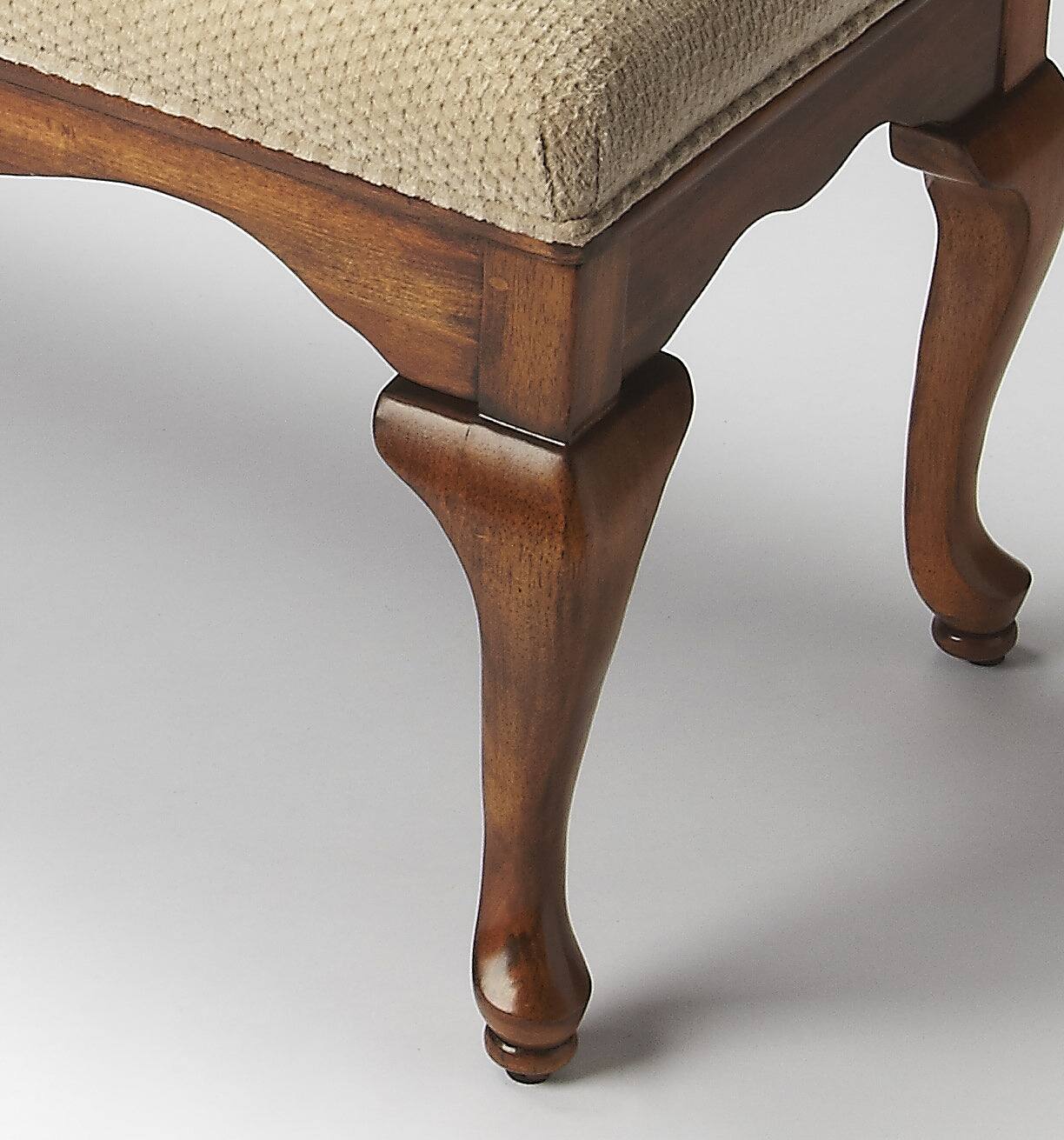 Alt View 1. Butler Specialty - Grace 38 in. W Rectangular Upholstered and Wooden Traditional Queen Anne Accent Bench - Medium Brown.