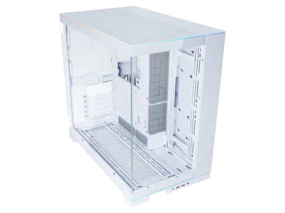 Front. Lian Li - LIAN LI O11 EVO RGB White Aluminum / Steel / Tempered Glass ATX Mid Tower Computer Case ----O11DERGBW - White.