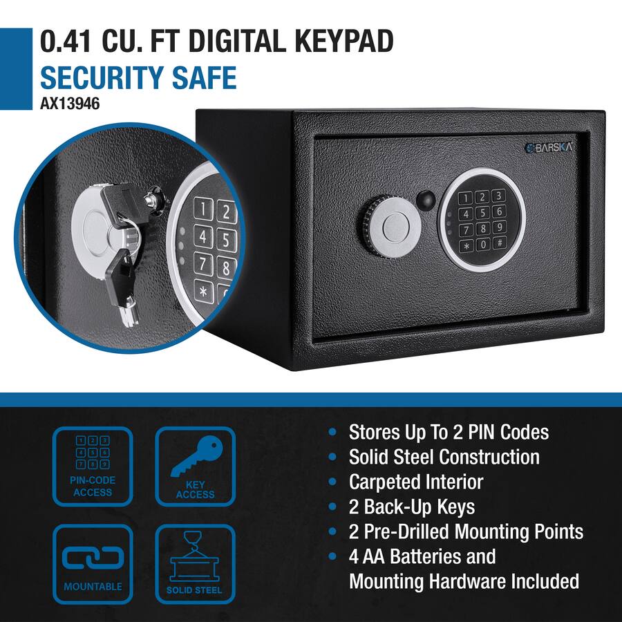 Key Pad Key Lockbox Barska 0.41 Cu Ft Digital Keypad Security Safe Compact Steel Lock Box ...