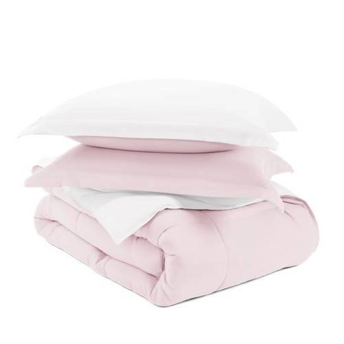 Back. Hivvago - Full/Queen 3-Piece Microfiber Reversible Comforter Set in Blush Pink and White - Blush Pink and White.