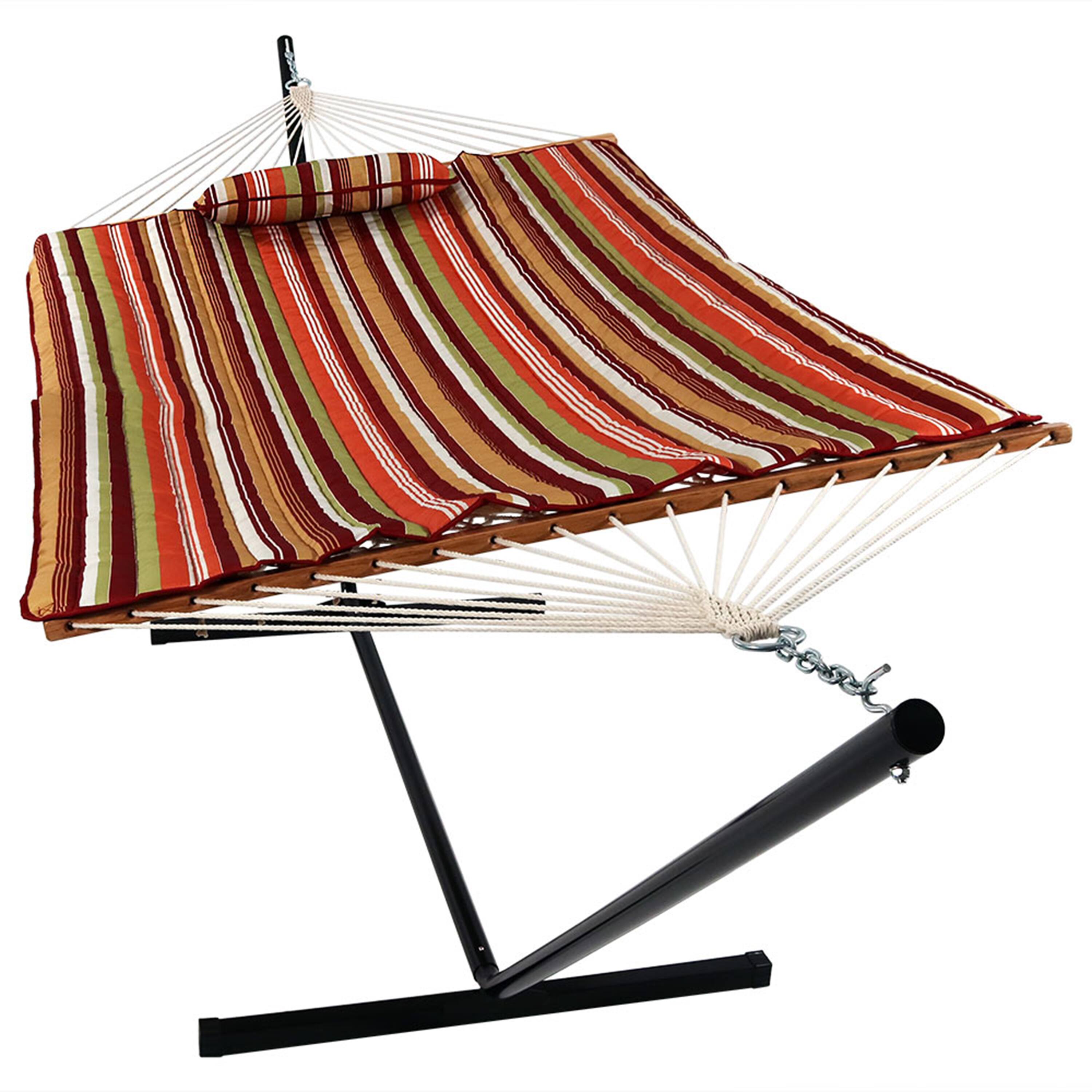 Alt View 10. Sunnydaze - Large Rope Hammock with Steel Stand and Pad/Pillow - Tropical Orange.