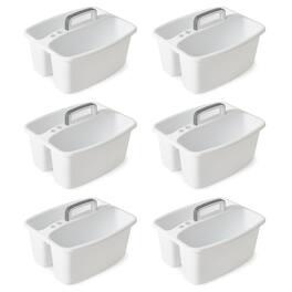 Gracious Living - Large Divided Storage Tote Cleaning Caddy w/Handle, White (6 Pk) - White