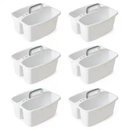 Front. Gracious Living - Gracious Living Large Divided Storage Tote Cleaning Caddy w/Handle, White (6 Pk) - White.