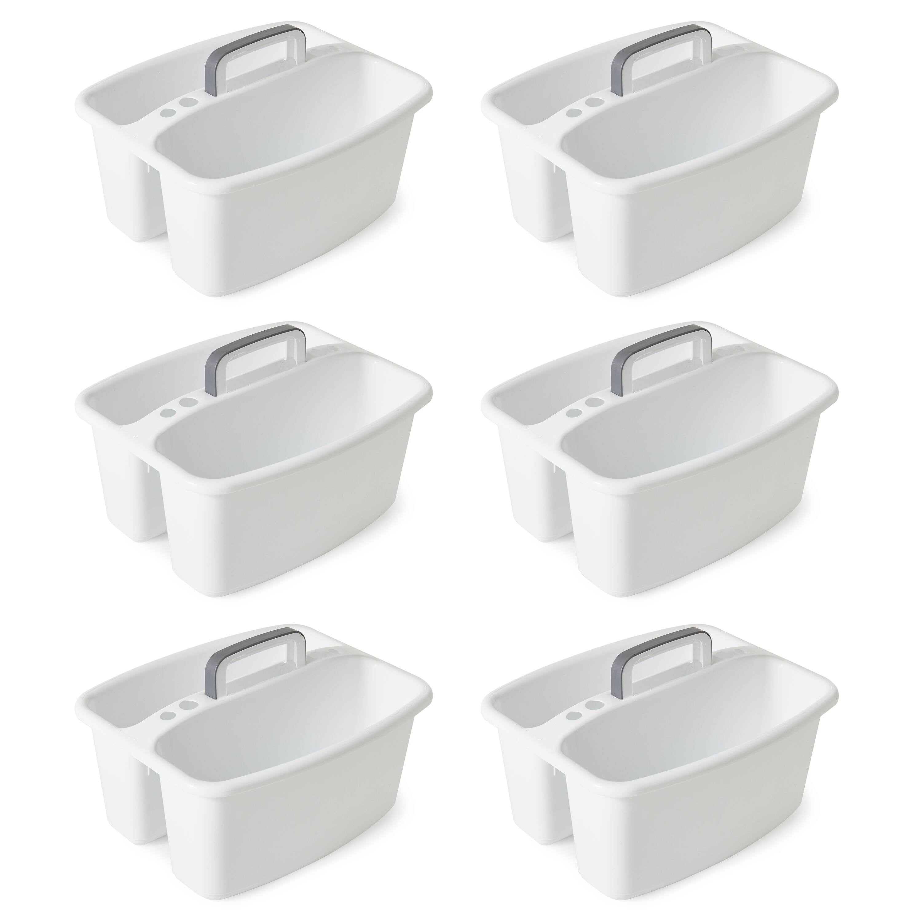 Front. Gracious Living - Gracious Living Large Divided Storage Tote Cleaning Caddy w/Handle, White (6 Pk) - White.