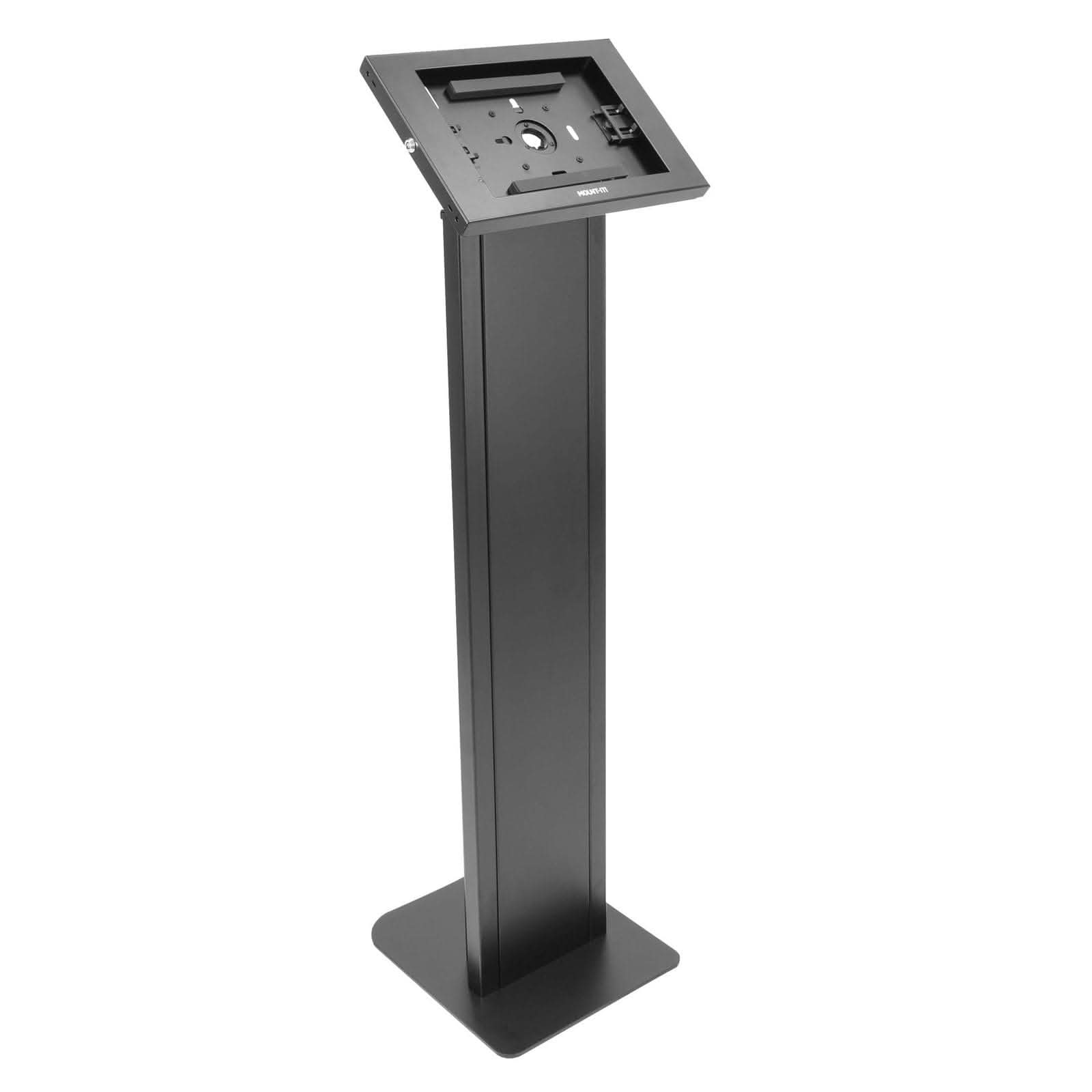 Left. Mount-It! - Anti‑Theft Floor Standing Tablet Kiosk with Adjustable Viewing & Locking Enclosure Tablets, Black - Black.