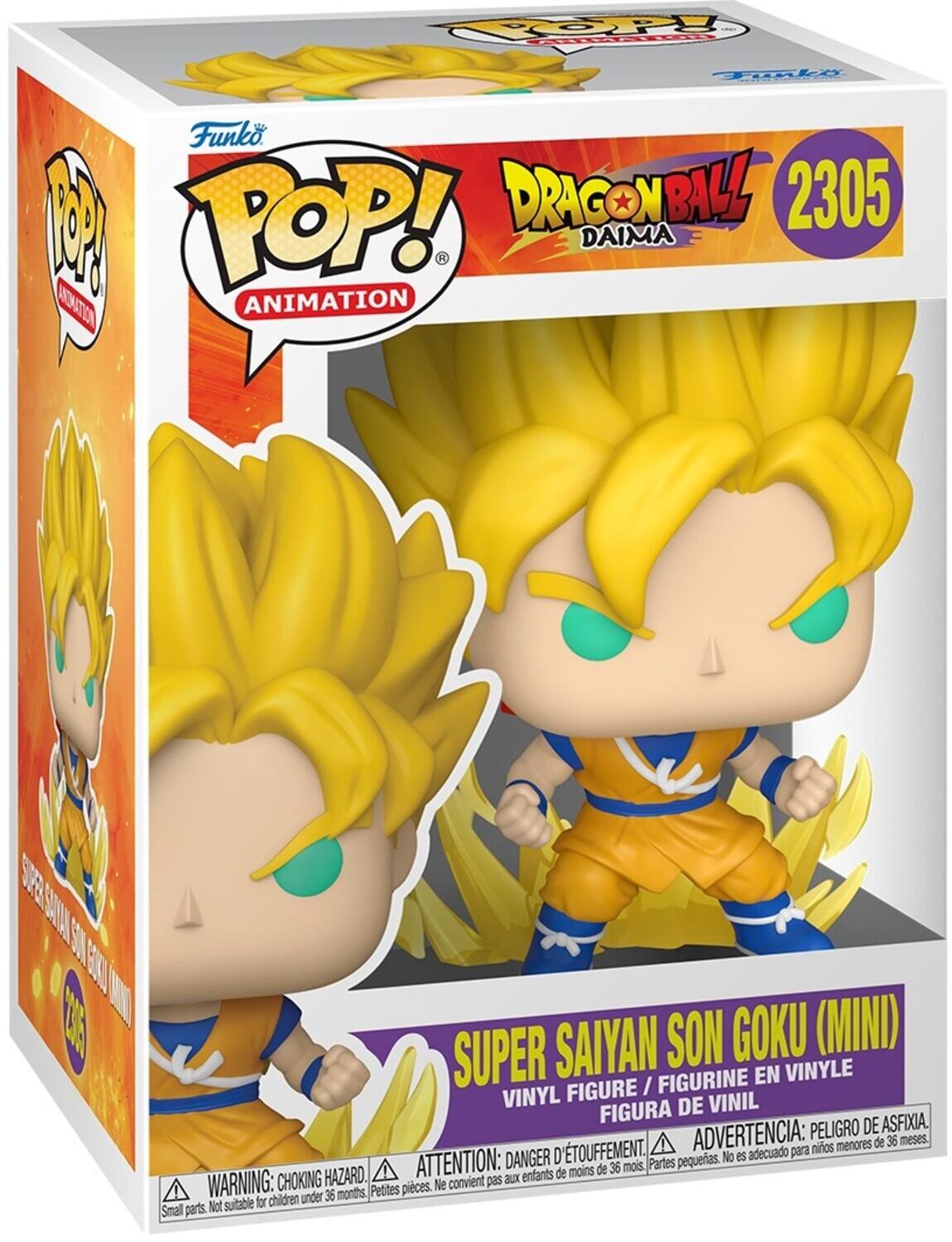 Funko POP! Animation  
Dragon Ball 2305  
Super Saiyan Son Goku (Mini)  
Vinyl Figure / Figurine en Vinyle / Figura de Vinil  

Warning: Choking Hazard. Small parts. Not suitable for children under 36 months.  
Attention: Danger d'étouffement. Petites pièces. Ne convient pas aux enfants de moins de 36 mois.  
Advertencia: Peligro de asfixia. No es adecuado para niños menores de 36 meses.
