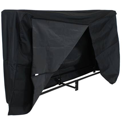 Front. Sunnydaze - 6 ft Powder-Coated Steel Firewood Log Rack with Cover - Black.