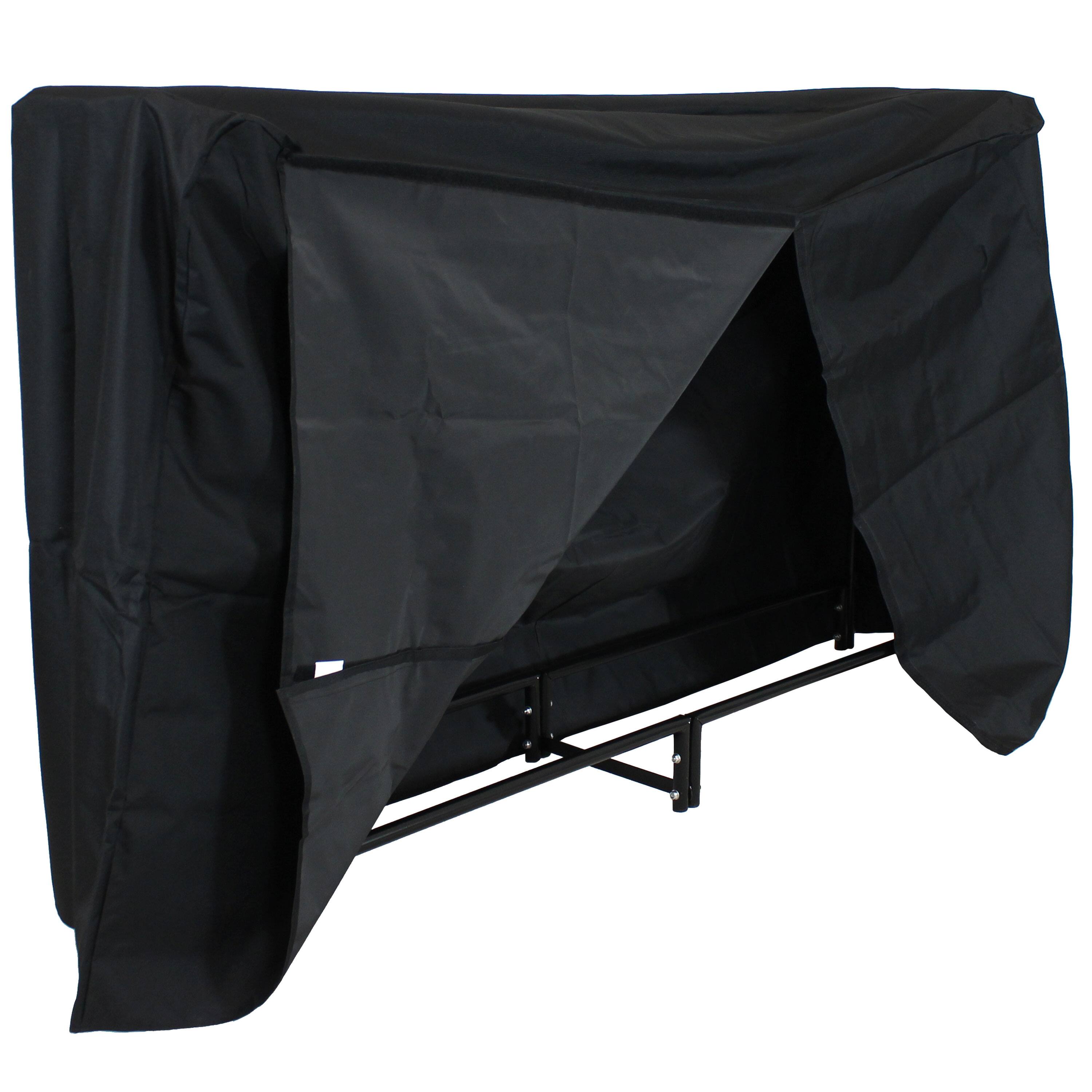 Front. Sunnydaze - 6 ft Powder-Coated Steel Firewood Log Rack with Cover - Black.