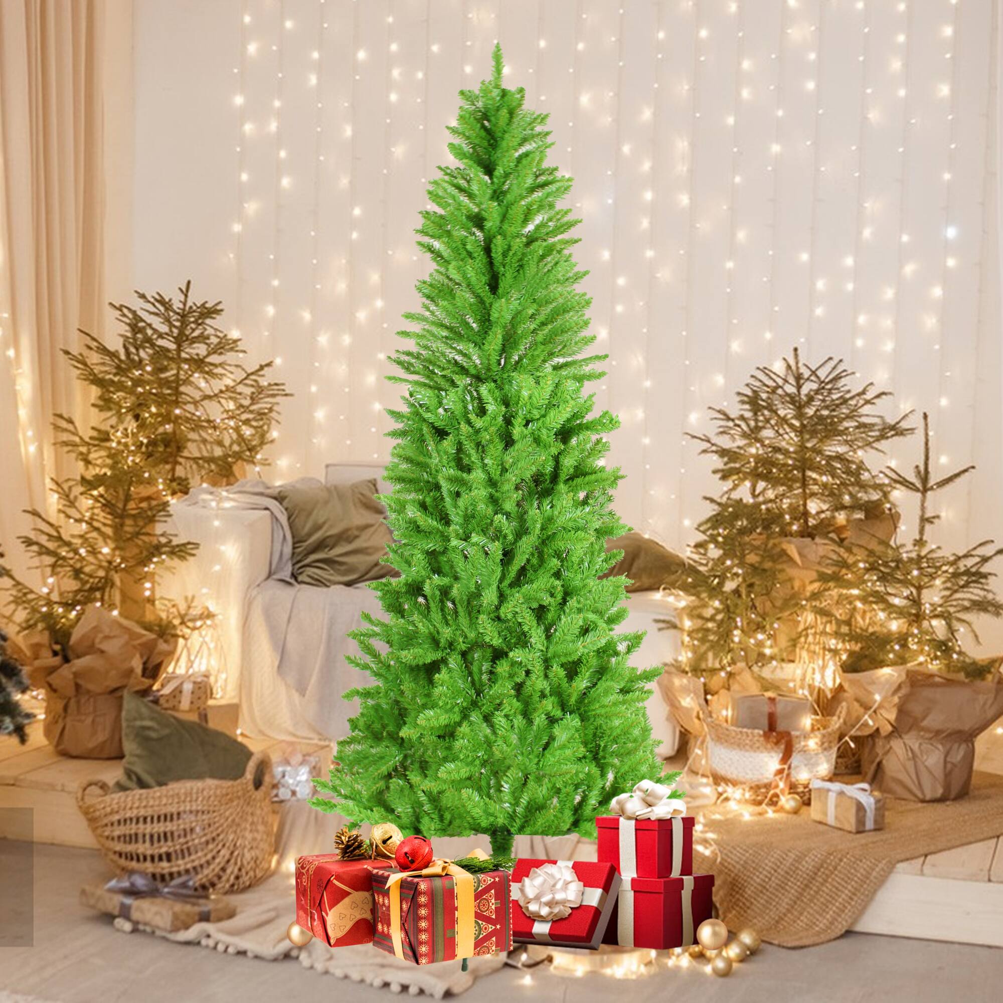 Alt View 1. ELEMENT ACE - 7-Foot Classic Pencil Christmas Tree with Dense Branches for Realistic Holiday Decorations in Small Spaces - Green.