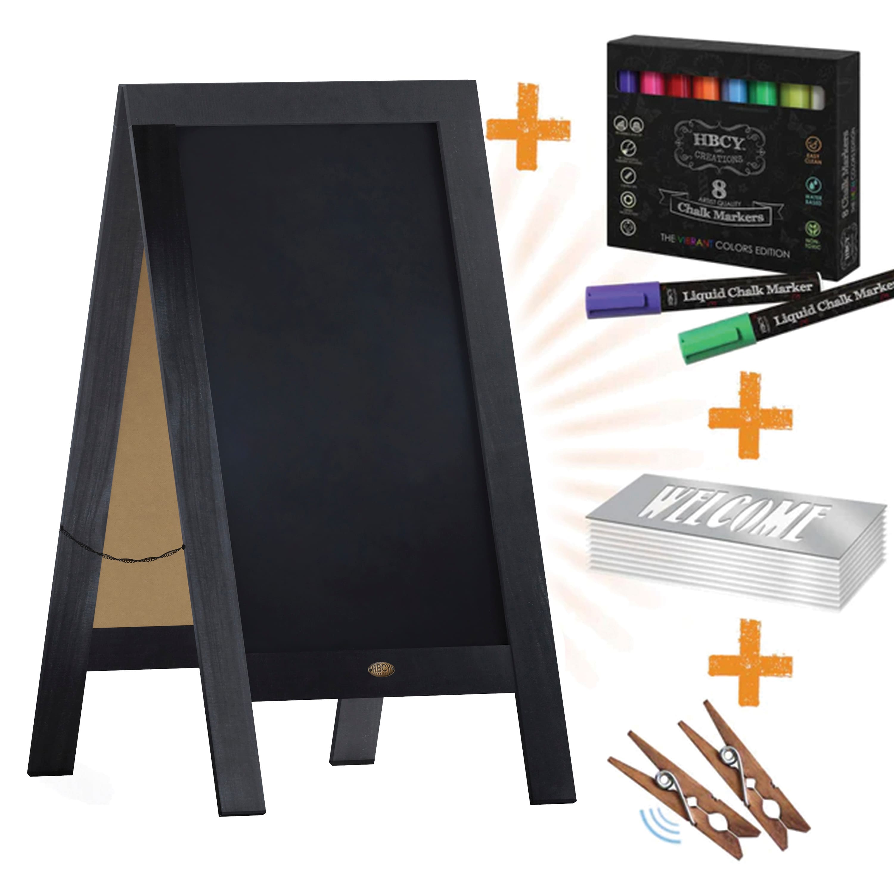 Emma + Oliver - Double-Sided Chalkboard Set with Chalk Markers, Stencils & Magnets - Black