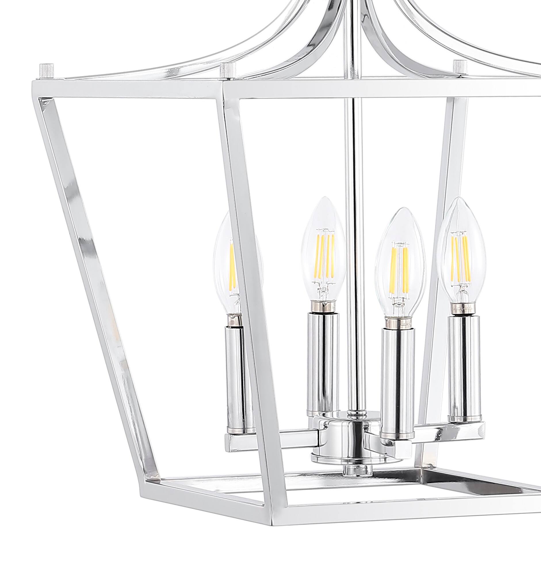 Alt View 4. Jonathan Y - Camden 13" 4-Light Iron Classic Midcentury Pendant Lantern, Chrome - Chrome.