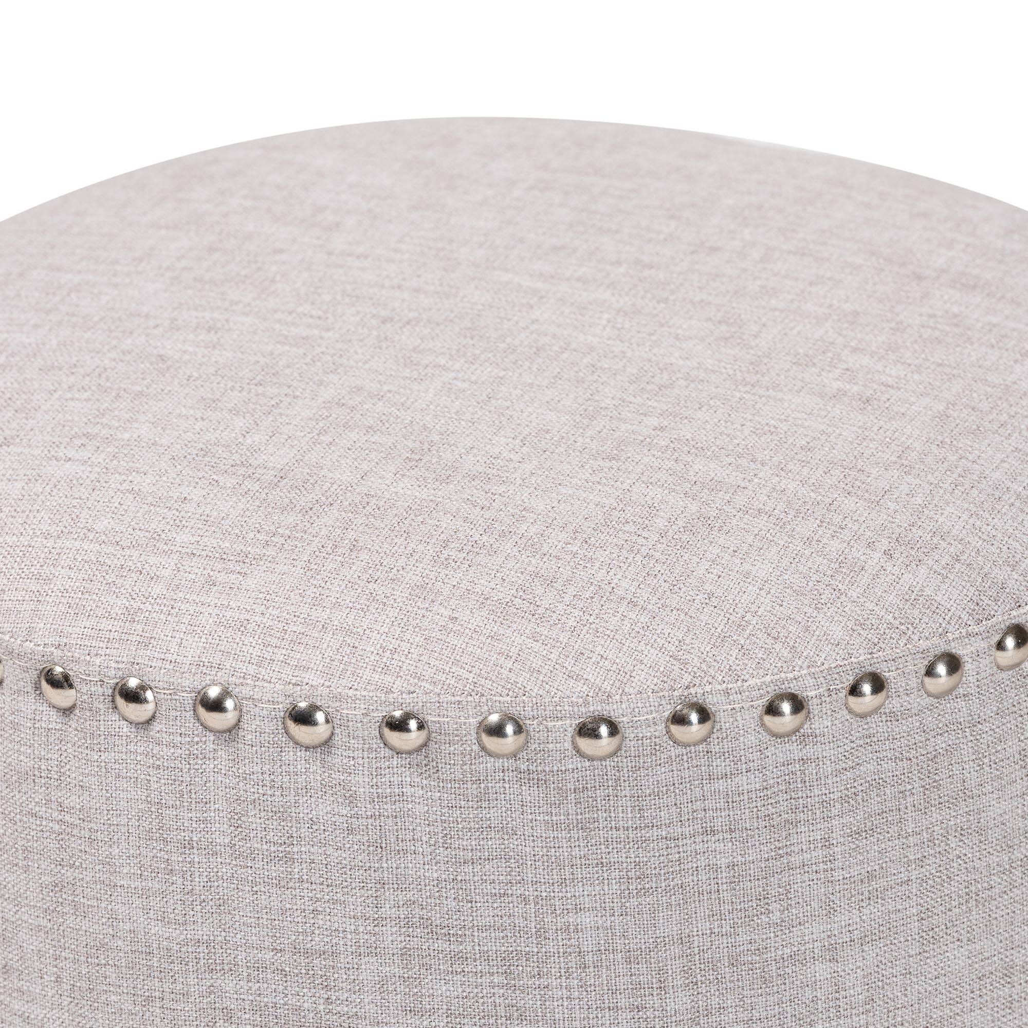 Angle. Baxton Studio - Rosine Modern and Contemporary Fabric Upholstered Nail Trim Ottoman - Light Grey.