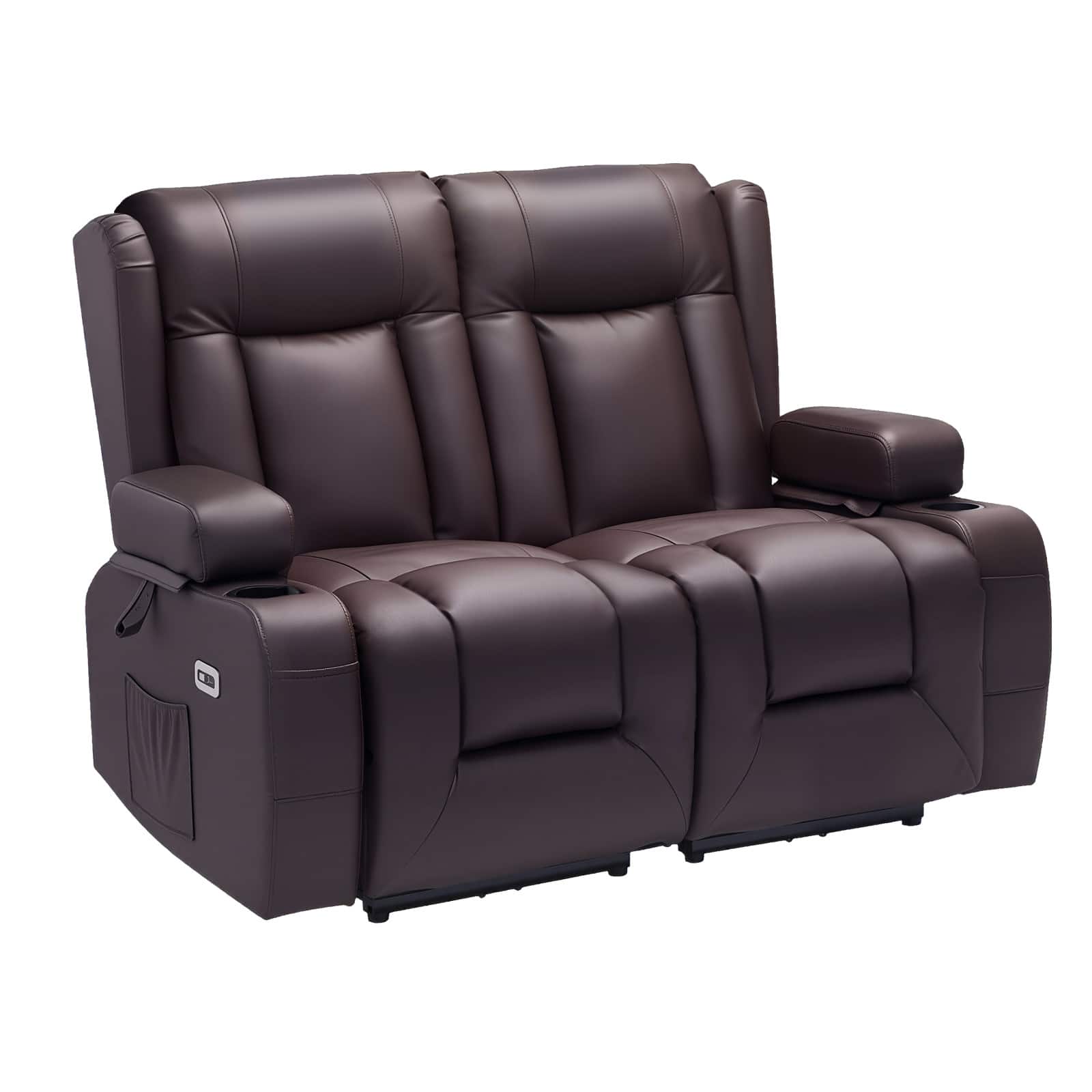 VEVOR - Loveseat Recliner Sofa, Power Reclining Couch with Heating & Massage and Timer, PU Leather Electric Recliner Sofa - Brown