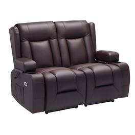 VEVOR - Loveseat Recliner Sofa, Power Reclining Couch with Heating & Massage and Timer, PU Leather Electric Recliner Sofa - Brown