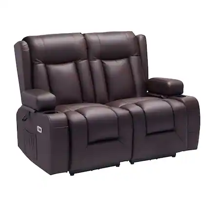 Front. VEVOR - Loveseat Recliner Sofa, Power Reclining Couch with Heating & Massage and Timer, PU Leather Electric Recliner Sofa - Brown.