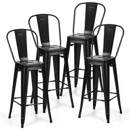 Ecooso - Set of 4 Metal Bar Height Stools Stackable with Removable Backrest for Cafe or Home - Black