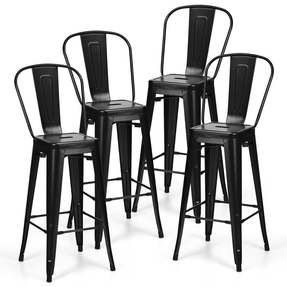 Front. Ecooso - Set of 4 Metal Bar Height Stools Stackable with Removable Backrest for Cafe or Home - Black.
