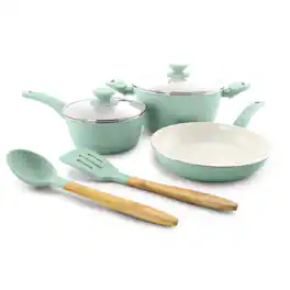 Gibson - Home Plaza Cafe 7 Piece Essential Core Aluminum Cookware Set - Sky Blue
