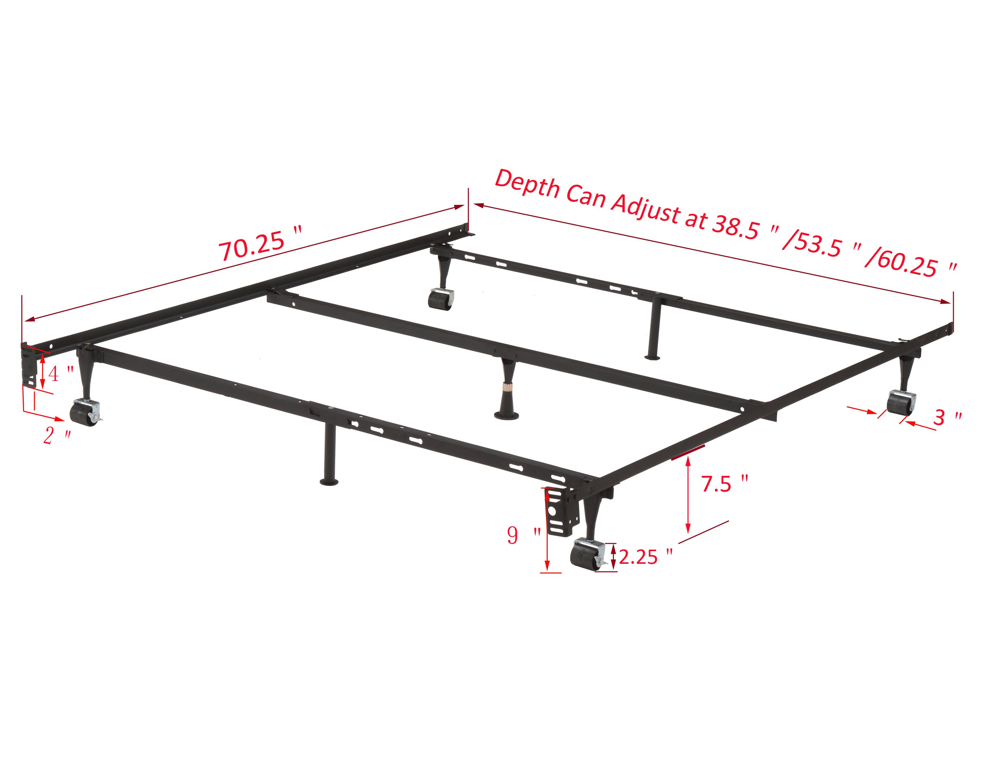 70.25" Depth Can Adjust at 38.5" / 53.5" / 60.25"  
4"  
2"  
7.5"  
9"  
2.25"  
3"