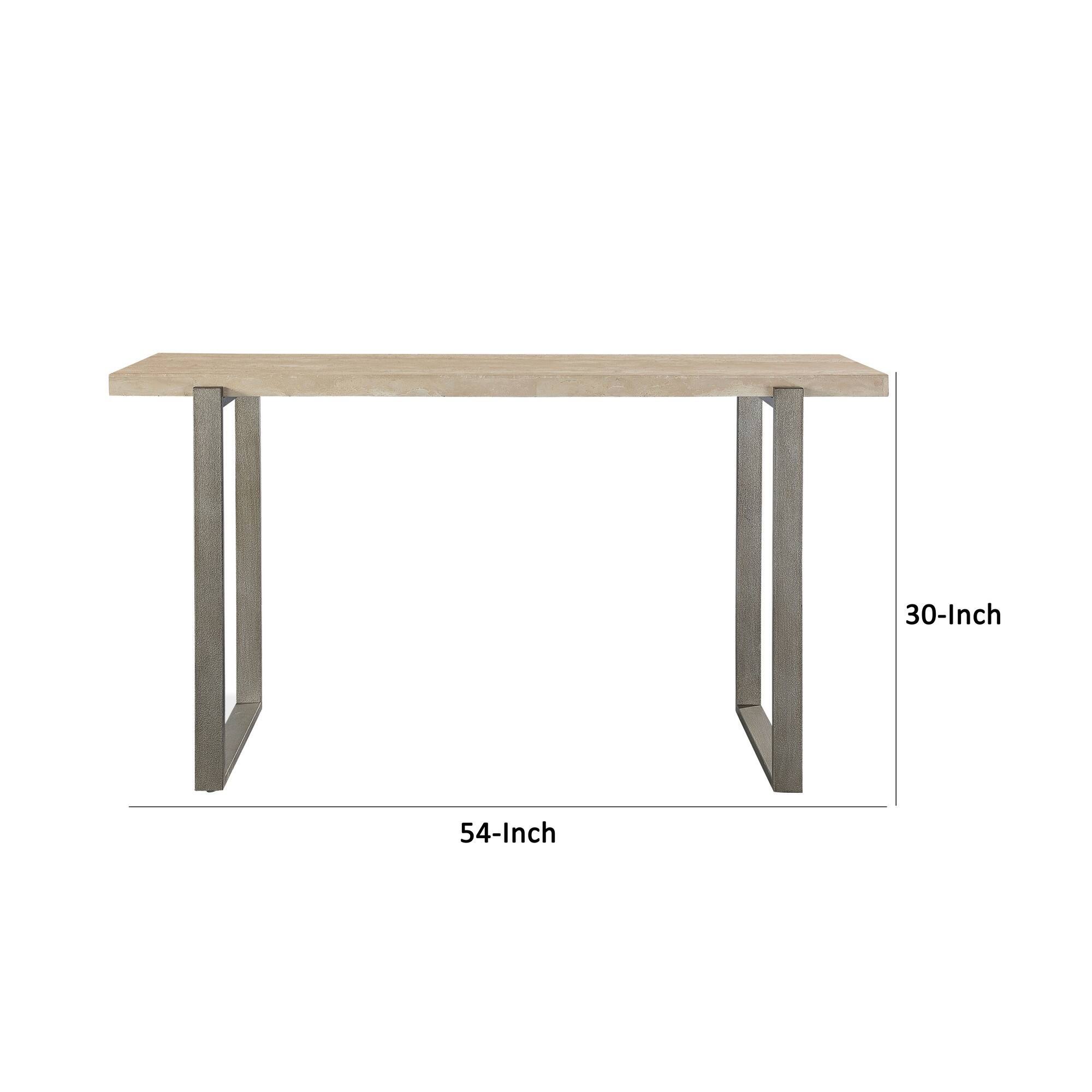 Manhattan Lane Oxy 54 Inch Console Side Table, Stone Surface, Metal ...
