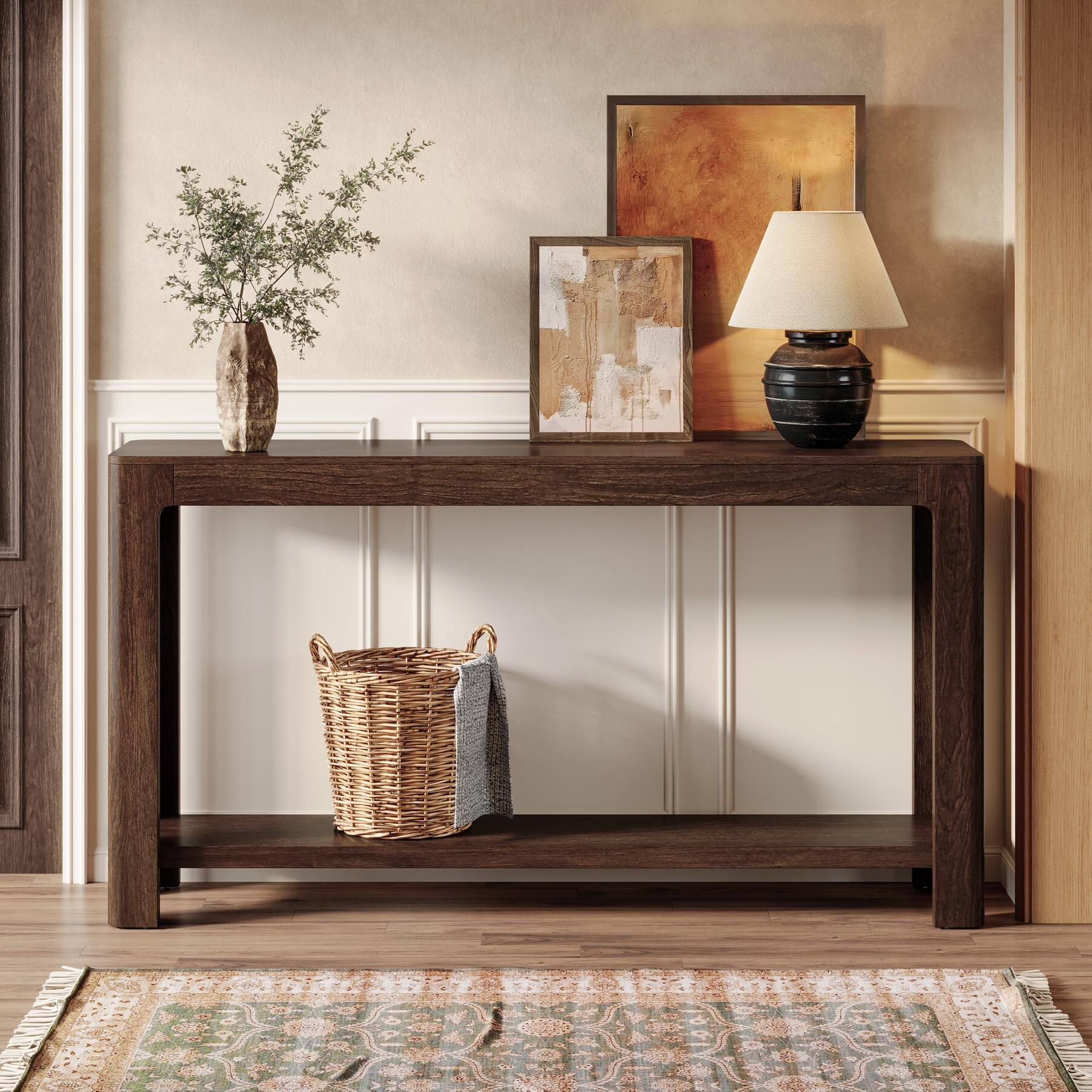 Alt View 3. Tribesigns - 63-Inch Console Table, Farmhouse Entryway Table with Storage, Narrow Sofa Table Behind Couch for Living Room, Hallway, F - Dark Brown.