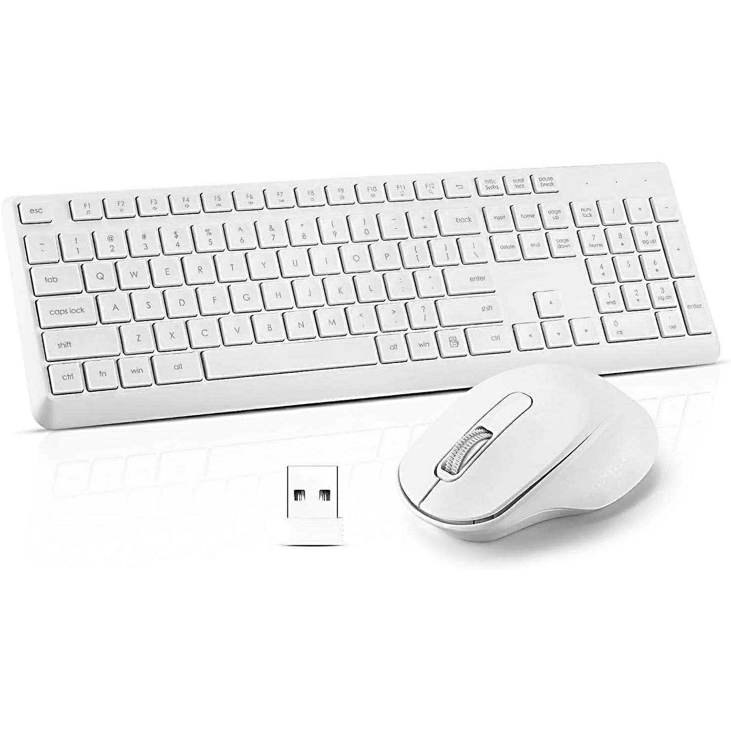 Earthley Blooms - Wireless Mouse Combo Ultra-Slim USB Silent Set Water-Dropping Keycaps 12 Shortcuts 2.4GHz Connection for PC - GHKM005-white