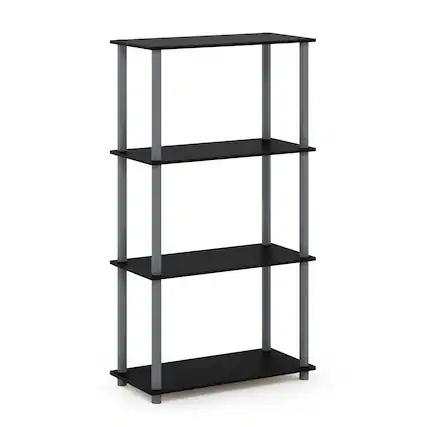 Front. Furinno - Turn-N-Tube 4-Tier Multipurpose Shelf Display Rack, Black/Grey - Black/Grey.