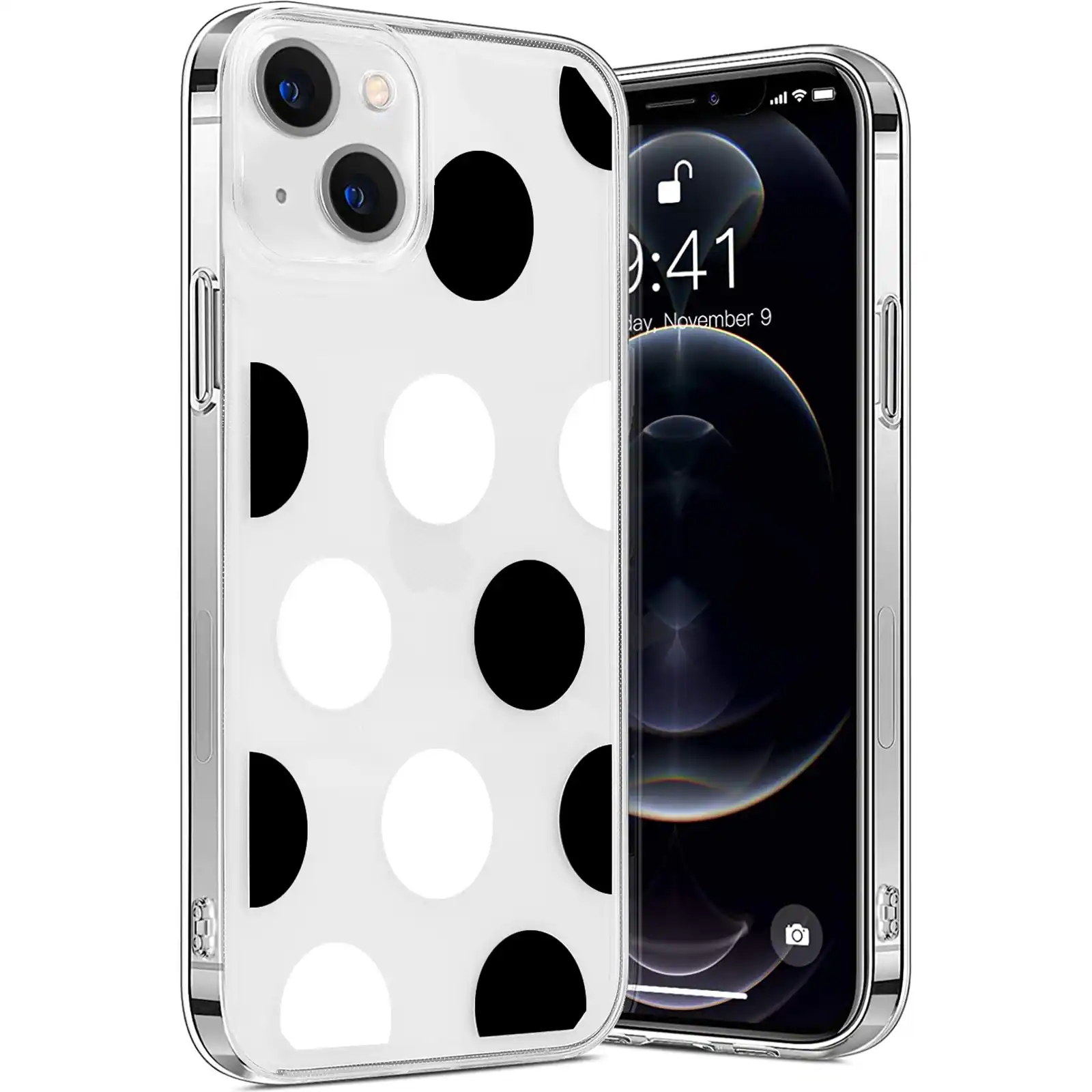 Alt View 11. SaharaCase - PolkaDot Hybrid-Flex Hard Shell Case for Apple iPhone 14 Plus - Clear/Black/White.