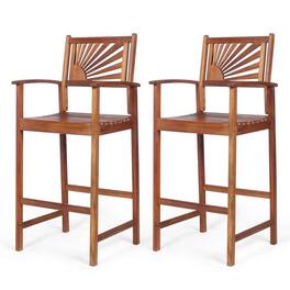 Pefilos - 2 Pieces Outdoor Acacia Wood Bar Chairs with Sunflower Backrest and Armrests - Brown
