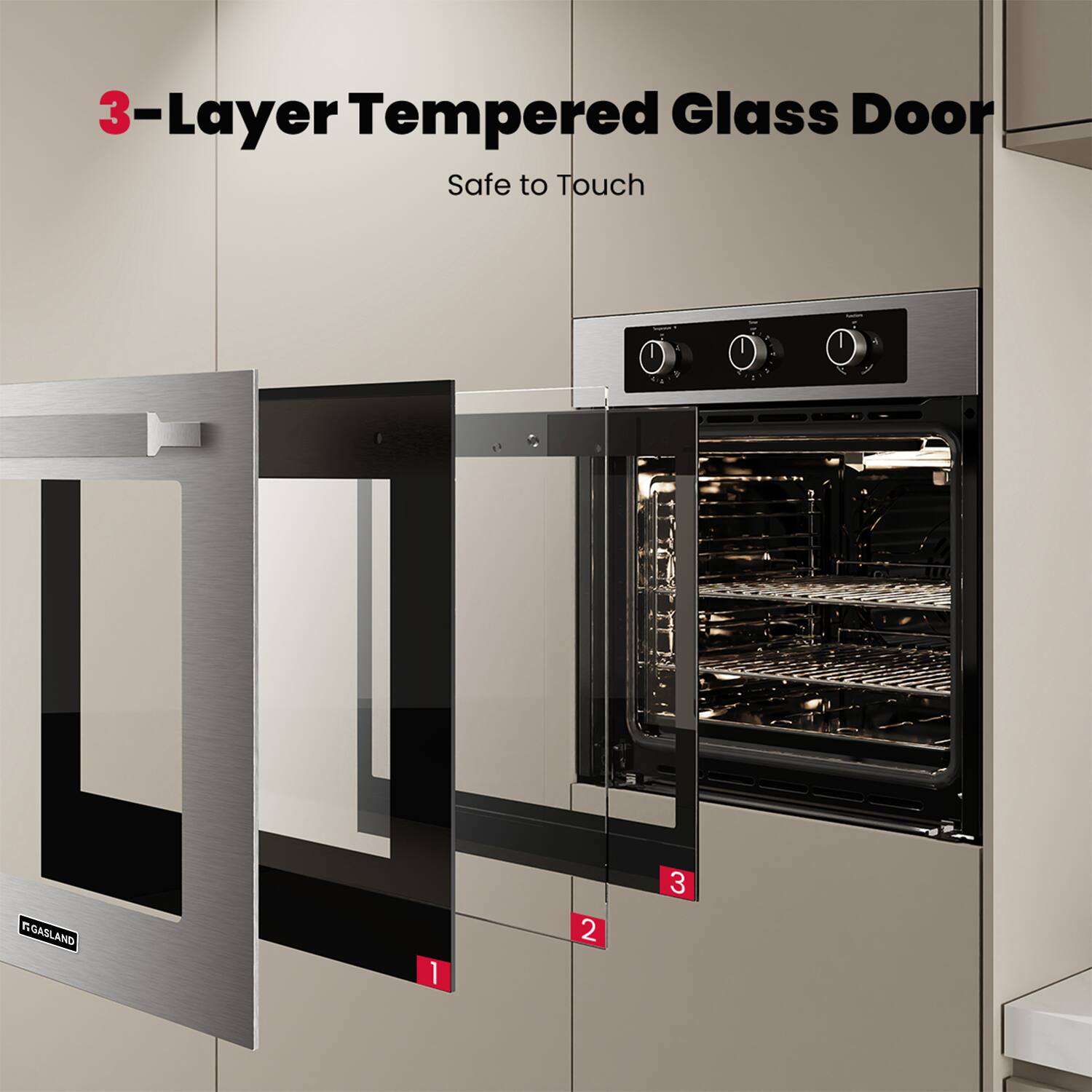 3-Layer Tempered Glass Door  
Safe to Touch  

1  
2  
3  

NGASLAND