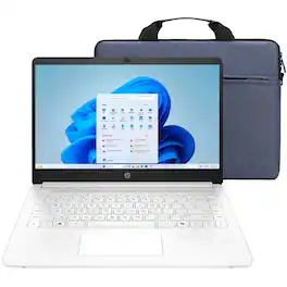 HP - 14" Laptop with Intel Celeron N4500 Processor, 64GB eMMC Storage + Laptop Bag - Snowflake White