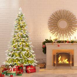 Gymax - 6ft Artificial Christmas Tree Hinged Xmas Tree w/ 765 Branch Tips 280 Lights - White, Green