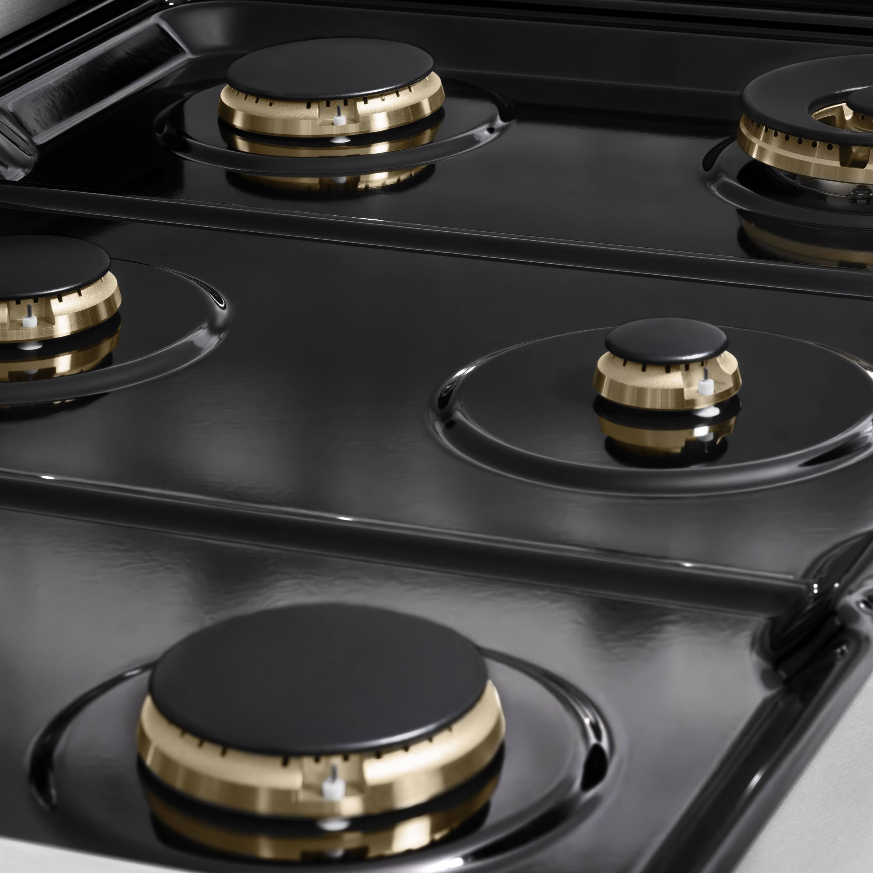 Alt View 10. ZLINE - Autograph 36 in. 5.2 cu. ft. Manual Clean Marino Freestanding Gas Range with 6 Burners and Champagne Bronze Accents - Satin Stainless Steel.