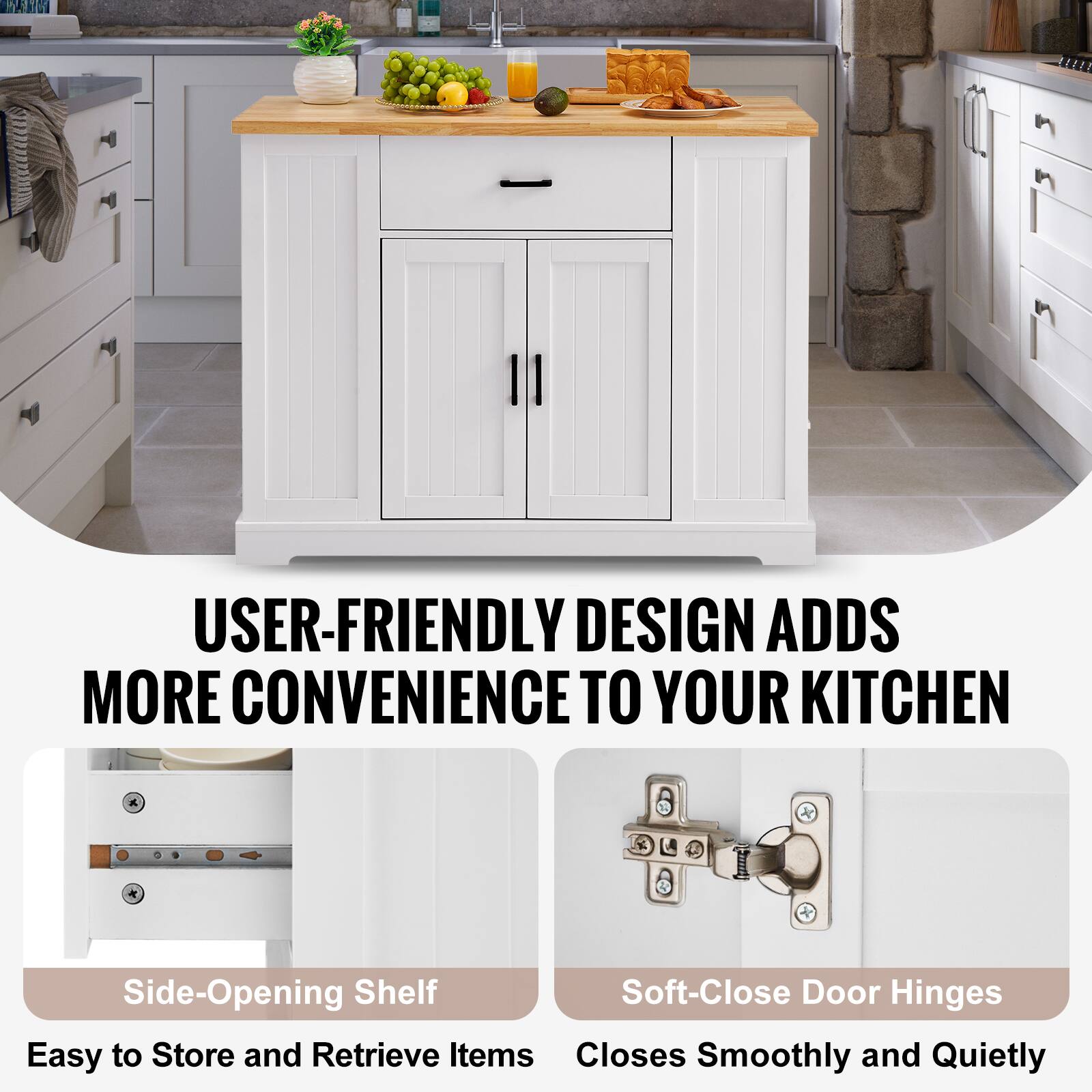 AJN USER-FRIENDLY DESIGN ADDS MORE CONVENIENCE TO YOUR KITCHEN

Side-Opening Shelf
Easy to Store and Retrieve Items

Soft-Close Door Hinges
Closes Smoothly and Quietly
