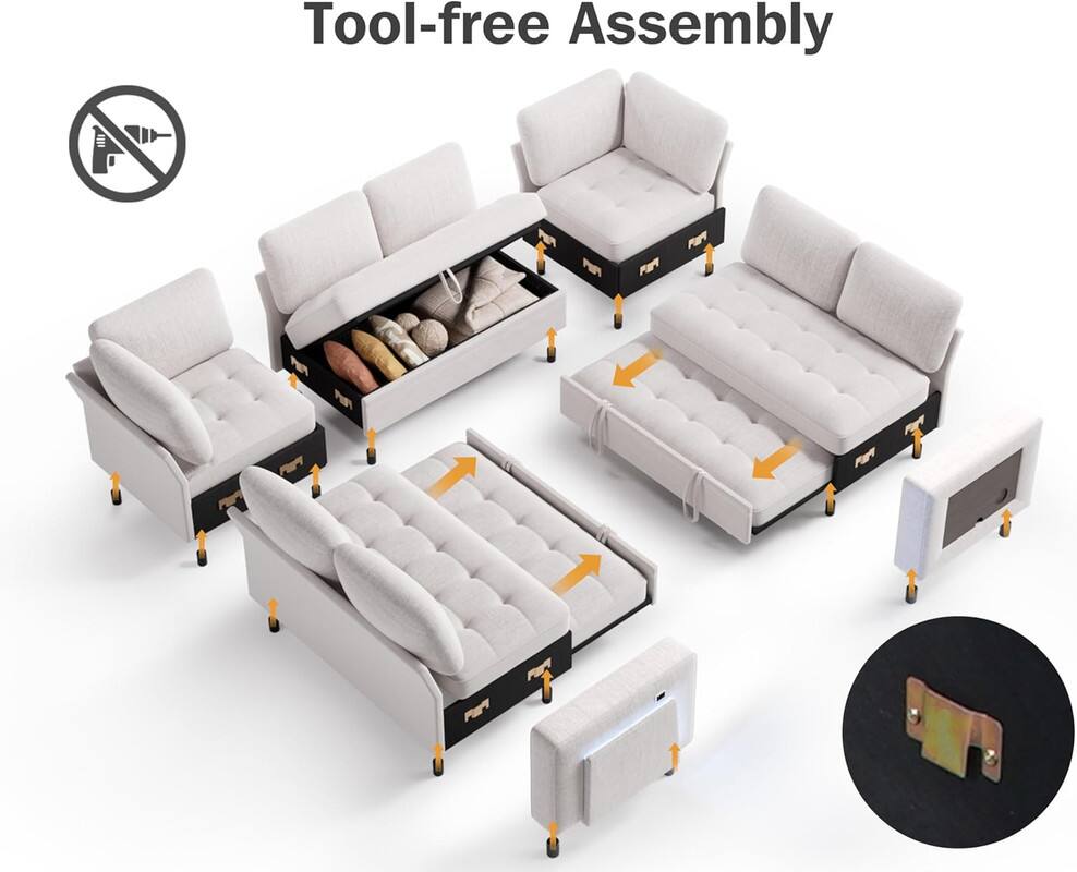 The text on the image is "Tool-free Assembly."