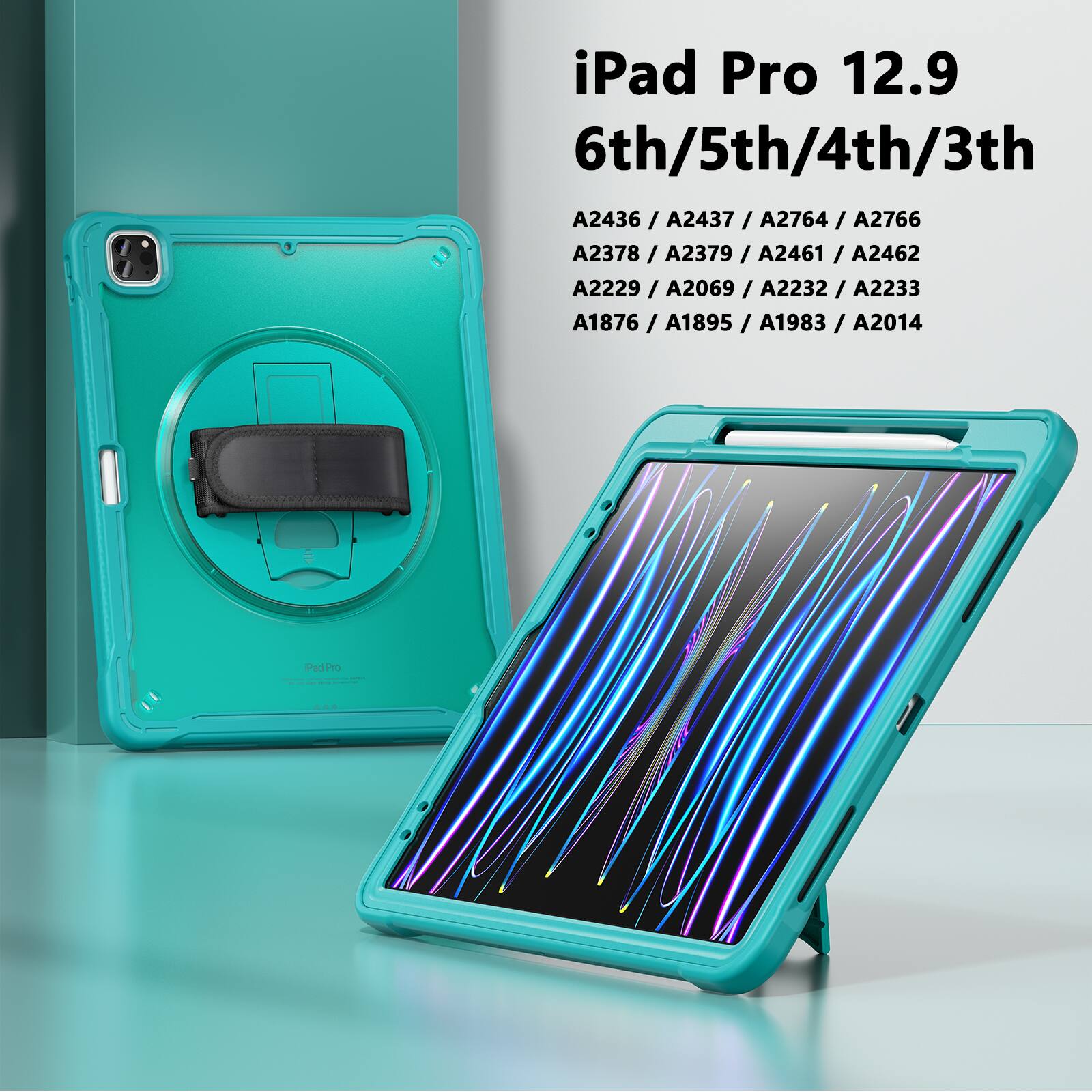 iPad Pro 12.9 6th/5th/4th/3rd  
A2436 / A2437 / A2764 / A2766  
A2378 / A2379 / A2461 / A2462  
A2229 / A2069 / A2232 / A2233  
A1876 / A1895 / A1983 / A2014