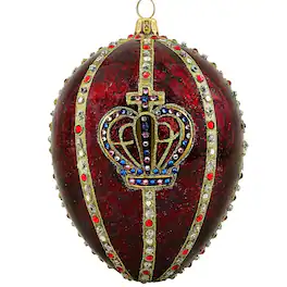 Joy to the World Collectibles - Joy to the World Glitterazzi Crown Jeweled Egg Polish Glass Christmas Tree Ornament Royal - Red