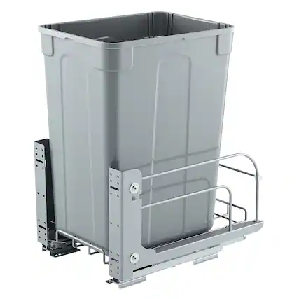 Front. VEVOR - Pullout Trash Can for Kitchen Cabinets, 35 QT Garbage Waste Recycling Bin, Under Mount Waste Container - Grey.