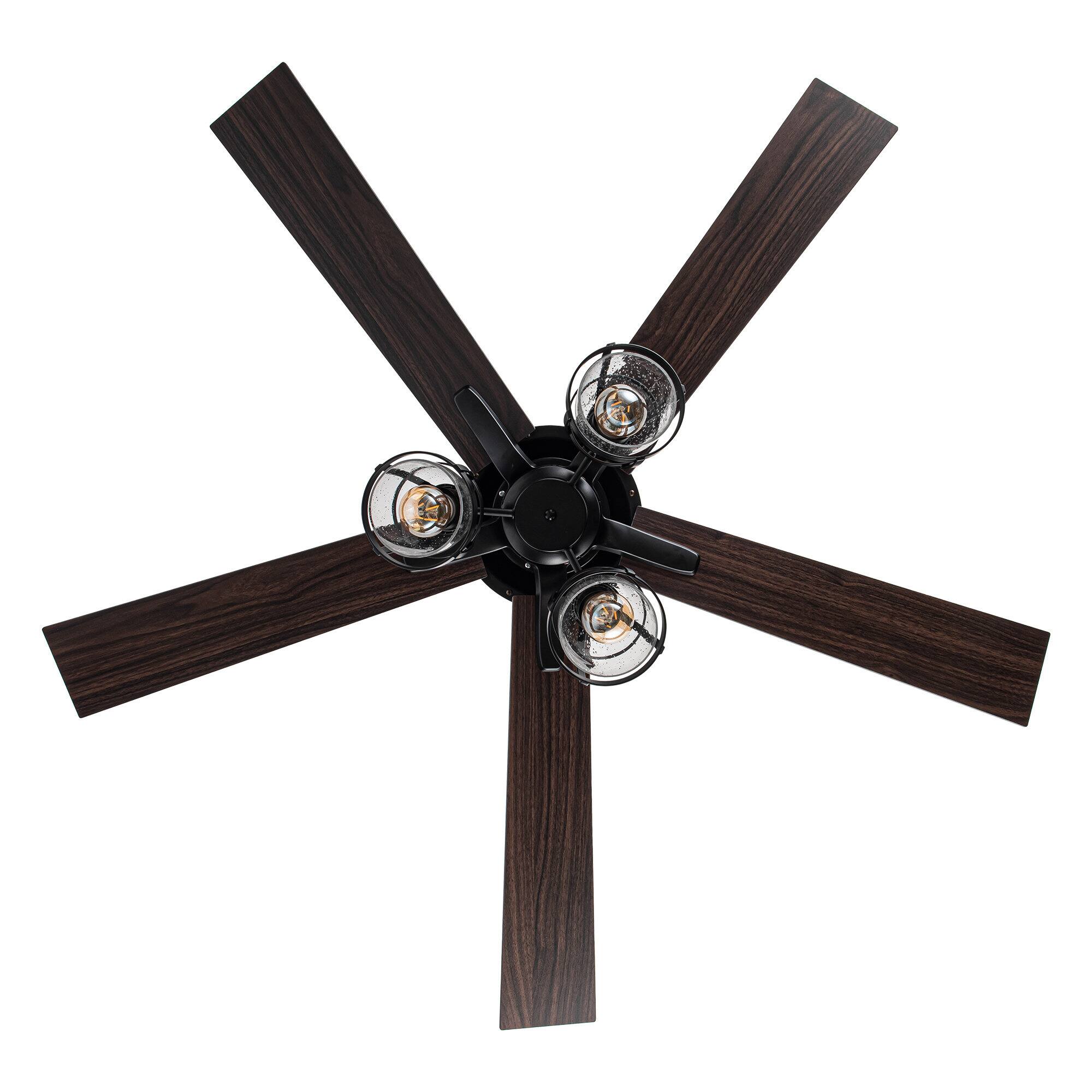 Alt View 5. Parrot Uncle - 52" Industrial Matte Black 3-Light Glass Ceiling Fan with Remote - Matte Black.