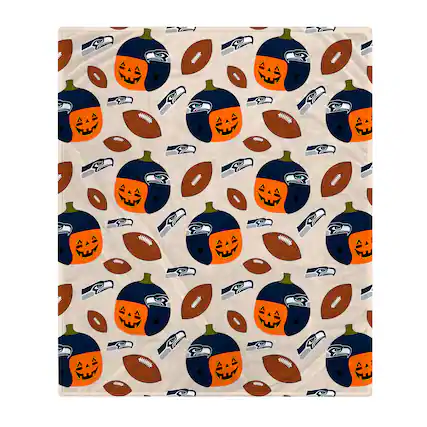 Front. Pegasus - Seattle Seahawks 60" x 70" Pumpkin Helmet Corral Fleece Blanket - Multicolor.
