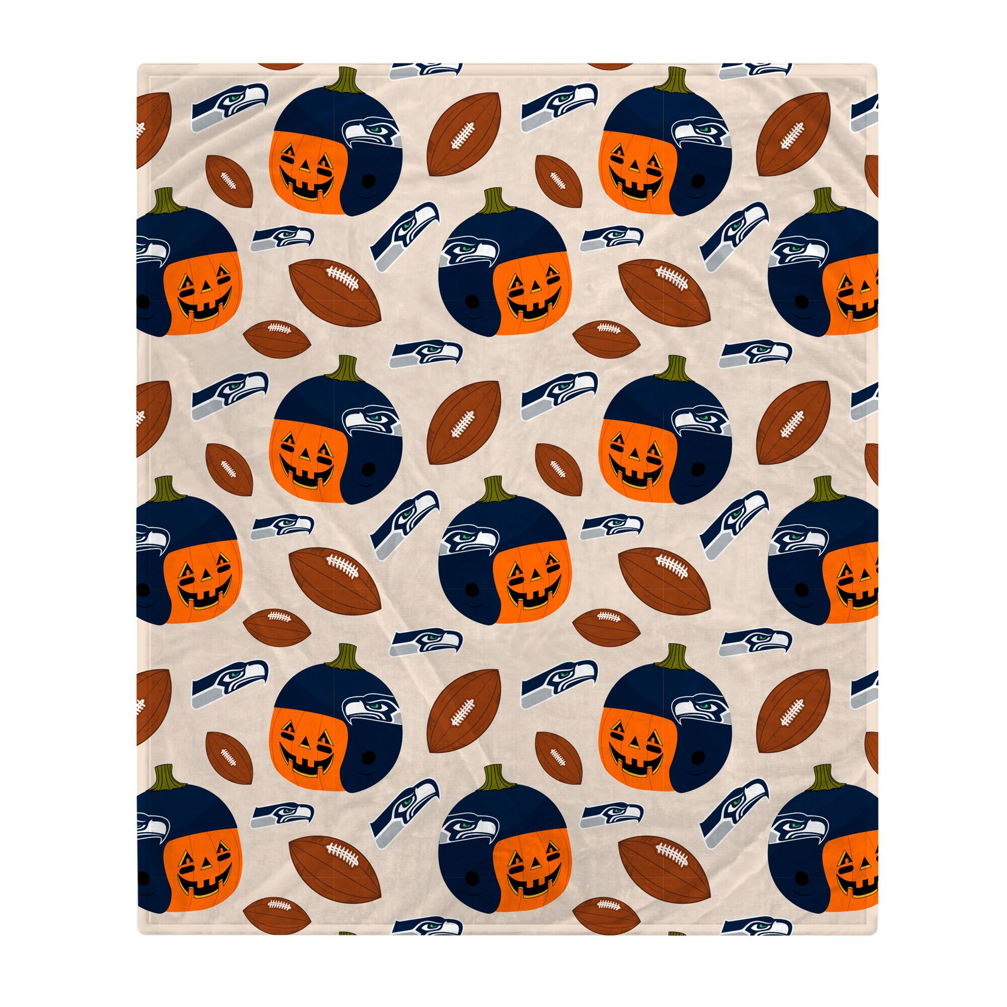 Front. Pegasus - Seattle Seahawks 60" x 70" Pumpkin Helmet Corral Fleece Blanket - Multicolor.
