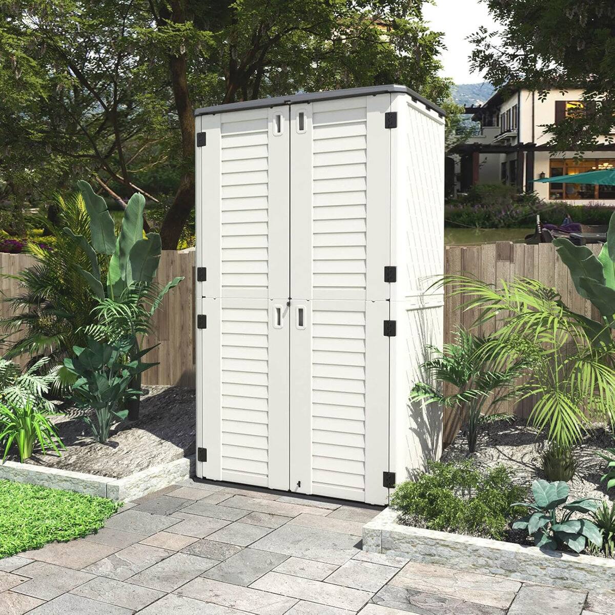 Alt View 1. Yardgrace - 66 Cu.ft Waterproof Resin Vertical Storage Shed with 4 shelves, Outdoor Storage Box for Garden, Backyard, Home & Poo - White.
